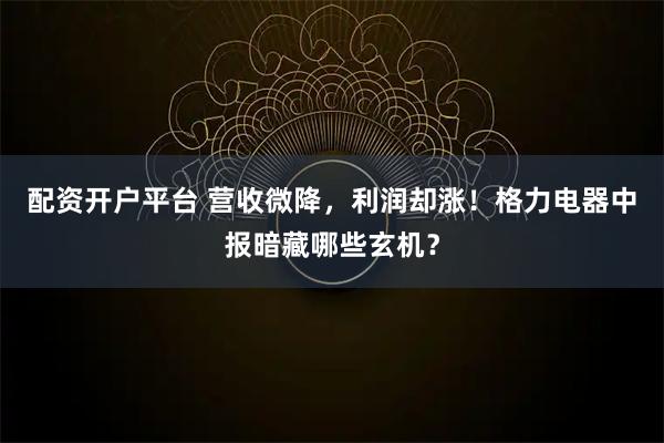 配资开户平台 营收微降，利润却涨！格力电器中报暗藏哪些玄机？